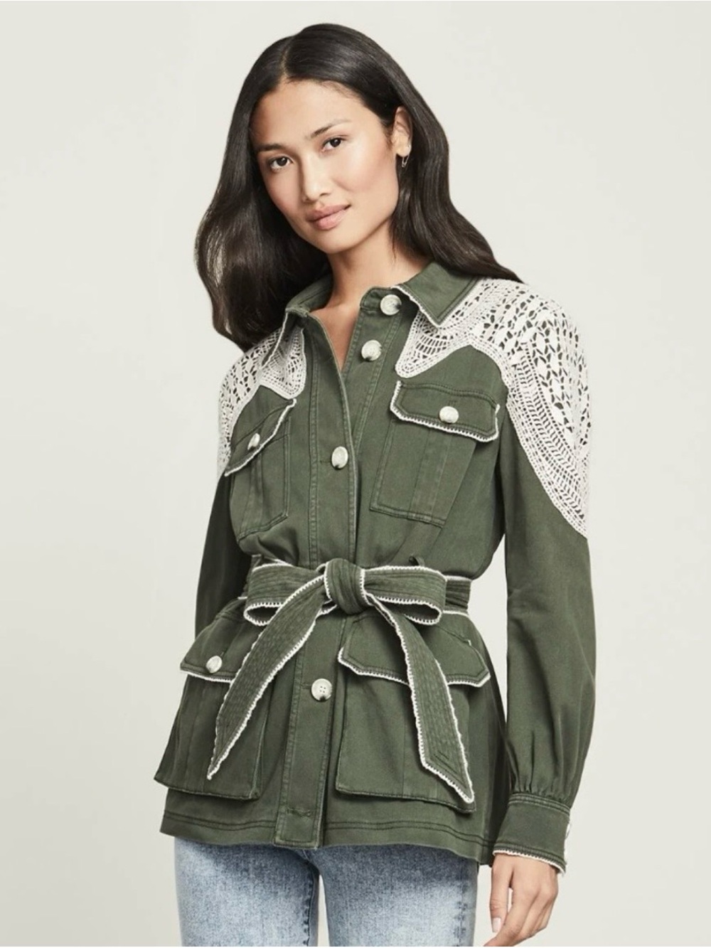 Veronica Beard Vanna Cotton Embroidered Button Up Utility Jacket 10